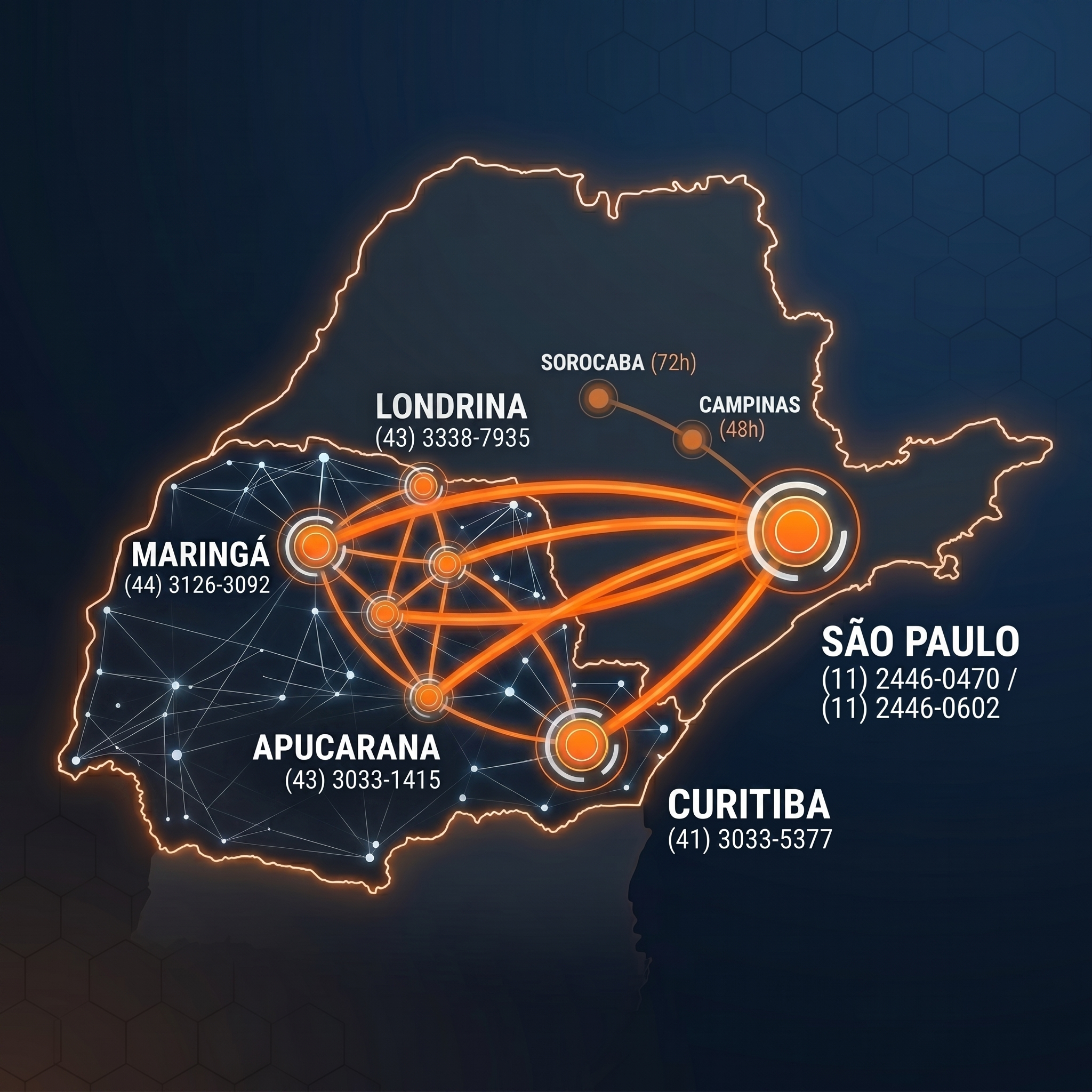 Mapa de rotas de carga fracionada entre São Paulo e Paraná da Excellence Transportes